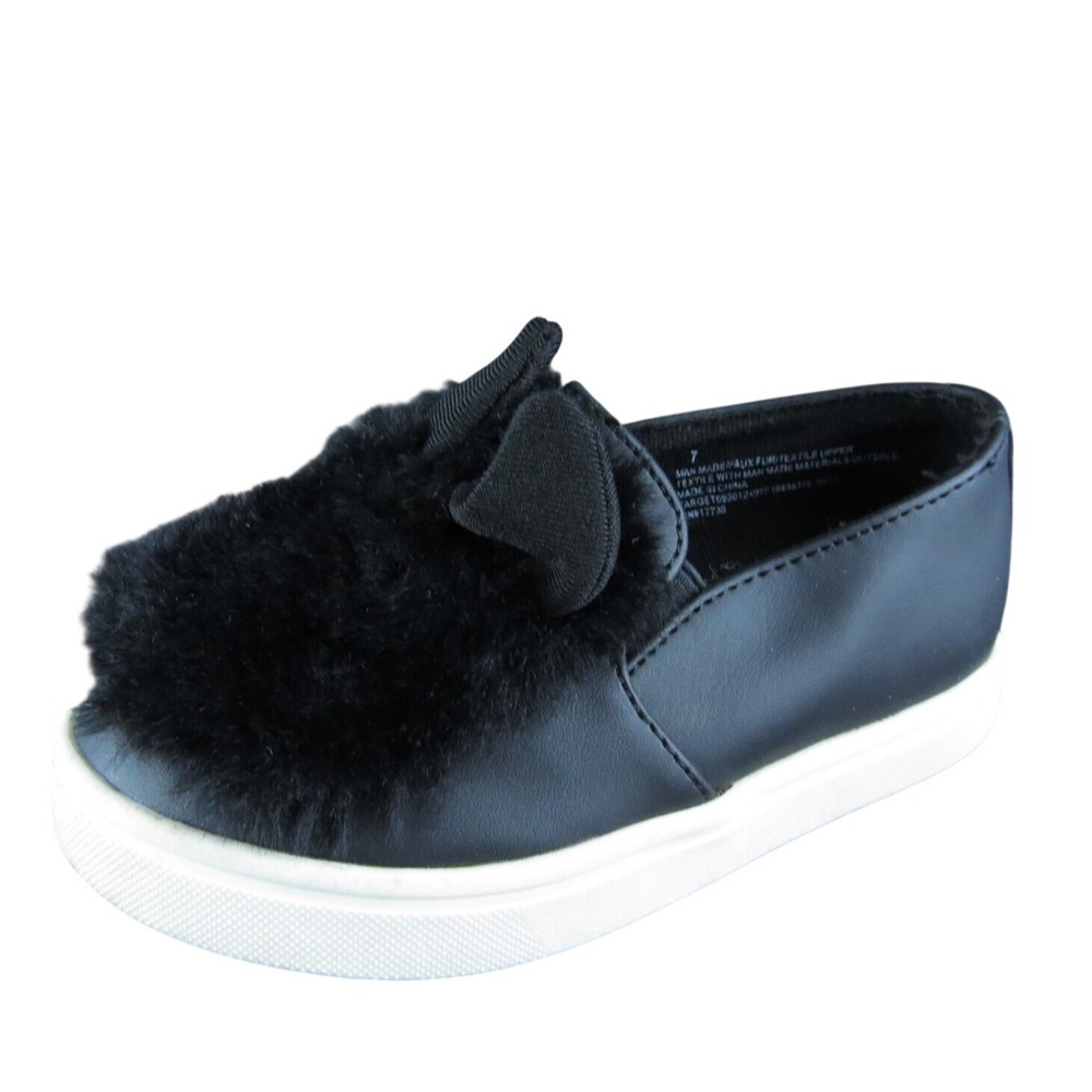 Cat & Jack Girls Slip-On Size T‎ 7 Medium Shoes Black Synthetic Slip On